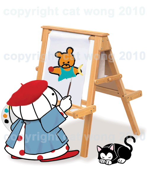 Clara painting a portrait of Clarence Bear.