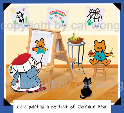 Clara painting a portrait of Clarence Bear