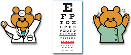 Clarence Bear as MD and DDS + eye chart