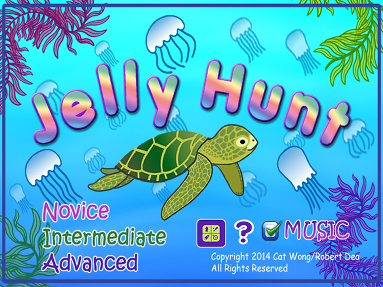Game
                    app front page for "Jelly Hunt" at Apple
                    iTunes showing Paddle the sea turtle hunting
                    jellies.