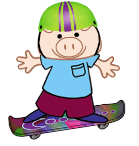 Floyd the pig on skateboard