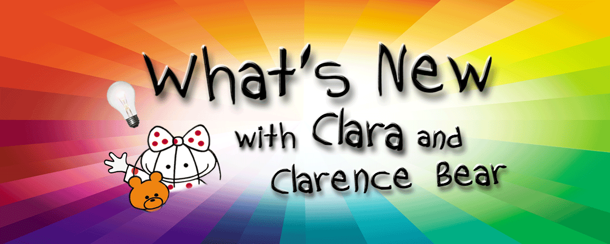 Clara waving while a light bulb
                                representing new ideas flashes above her
                                and Clarence Bear.